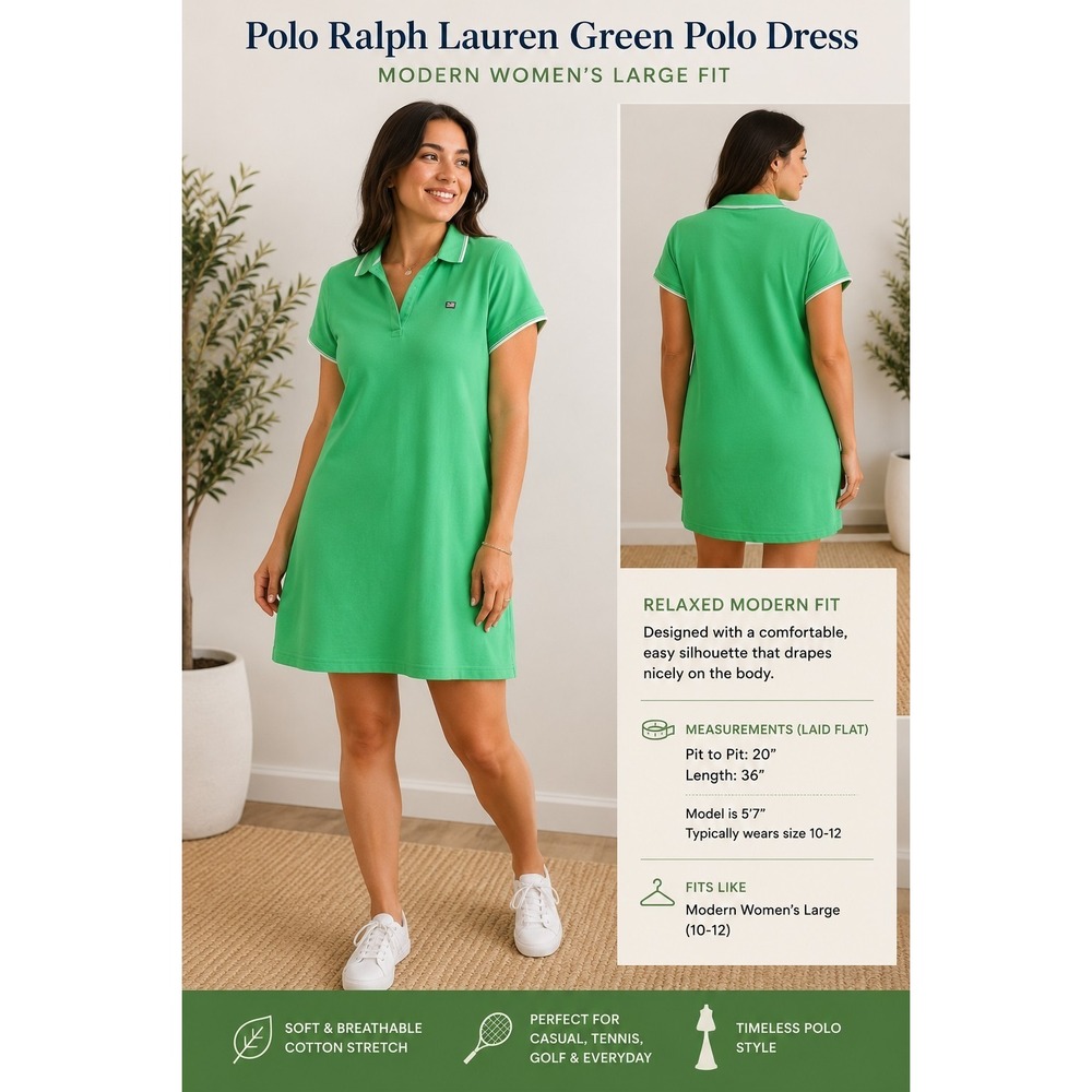 Vintage Polo Co Ralph Lauren Women's Kelly Green Polo-Collared Dress, Size Large